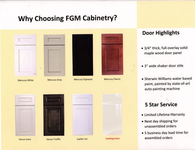 FGM Cabinets Shaker & Raised Panel with Full Extension Dovetail Drawers and                                                  Soft Close Hinge Doors